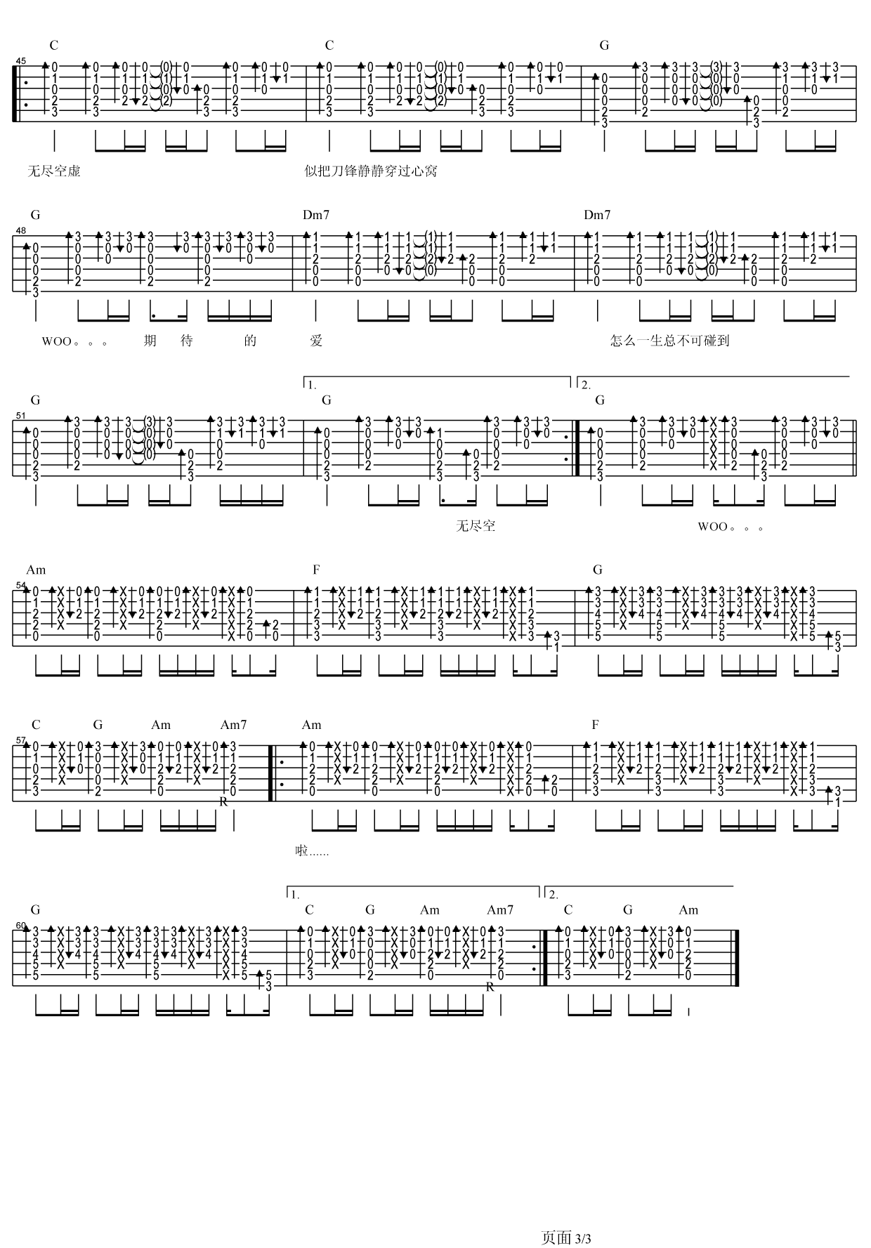 无尽空虚吉他谱六线谱 beyond