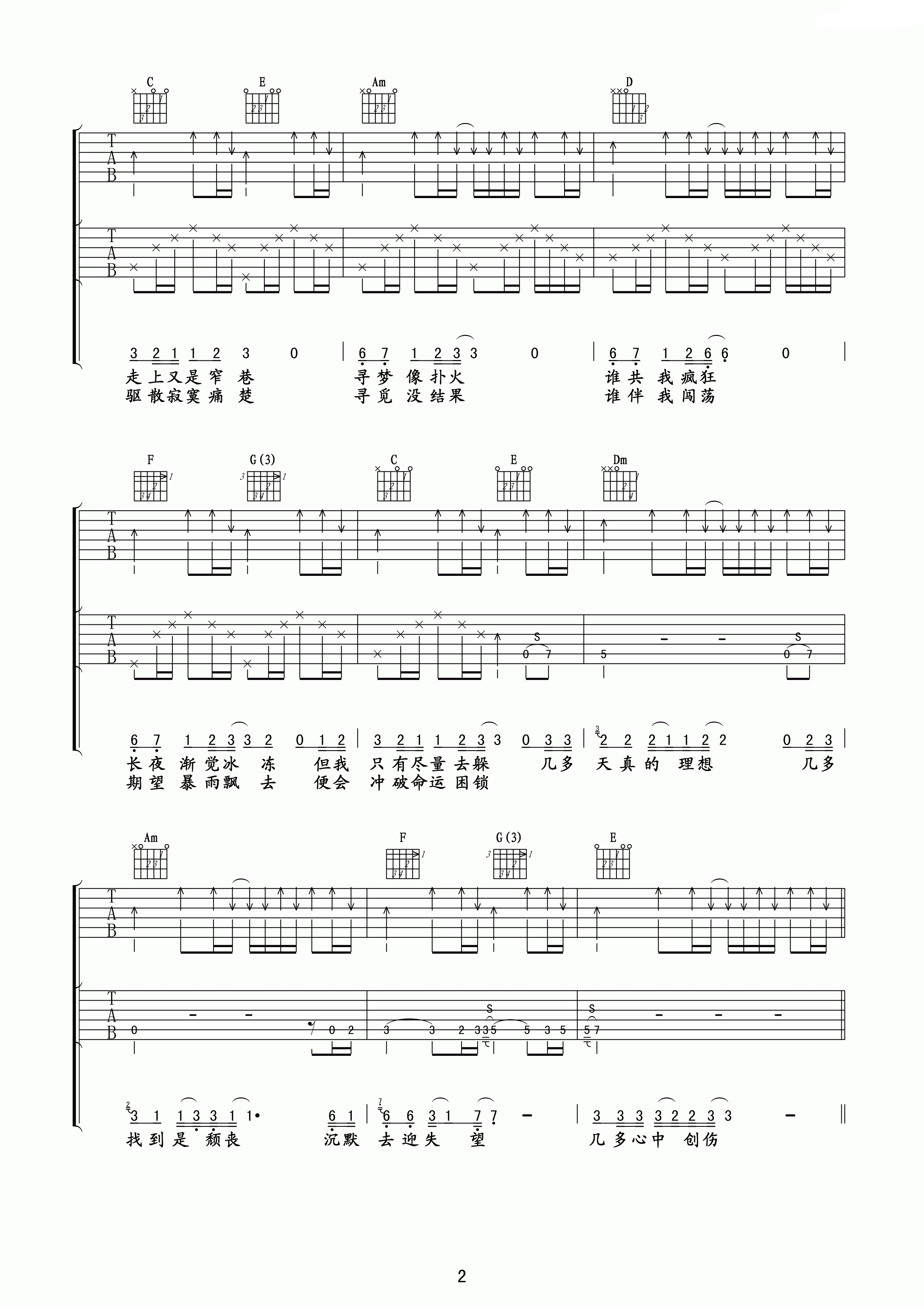 谁伴我闯荡吉他谱 beyond C调