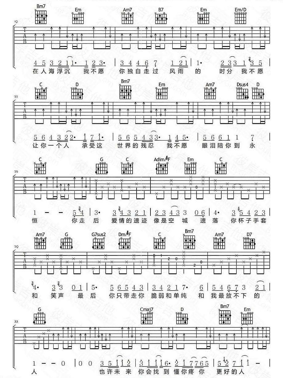我不愿让你一个人吉他谱