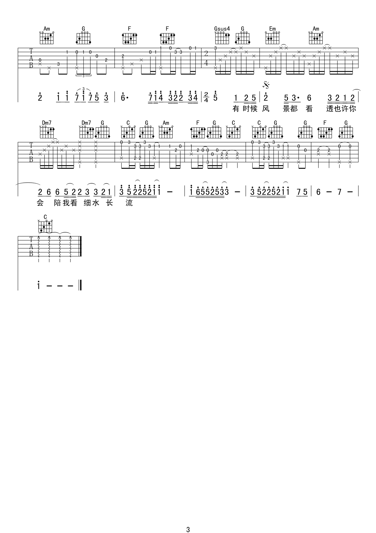 红豆吉他谱 王菲 C调