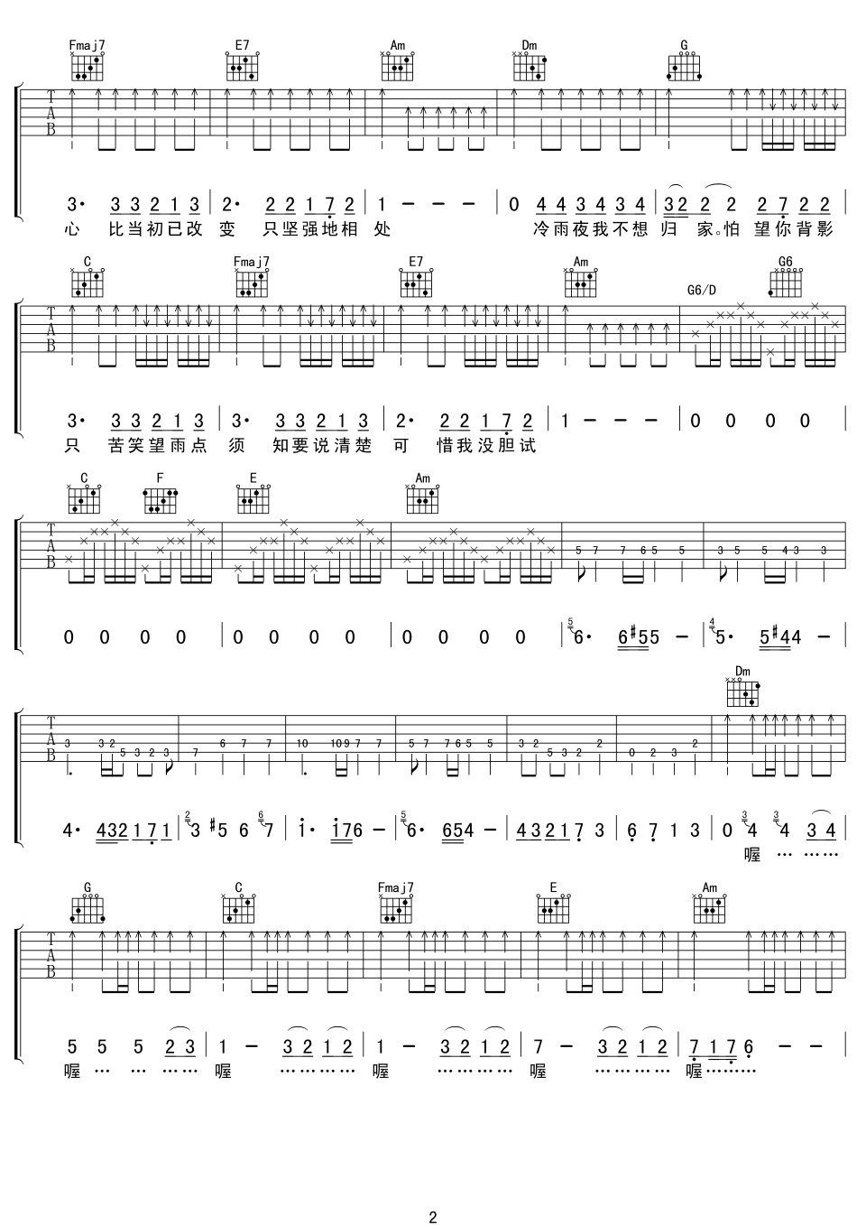 冷雨夜吉他谱 beyond