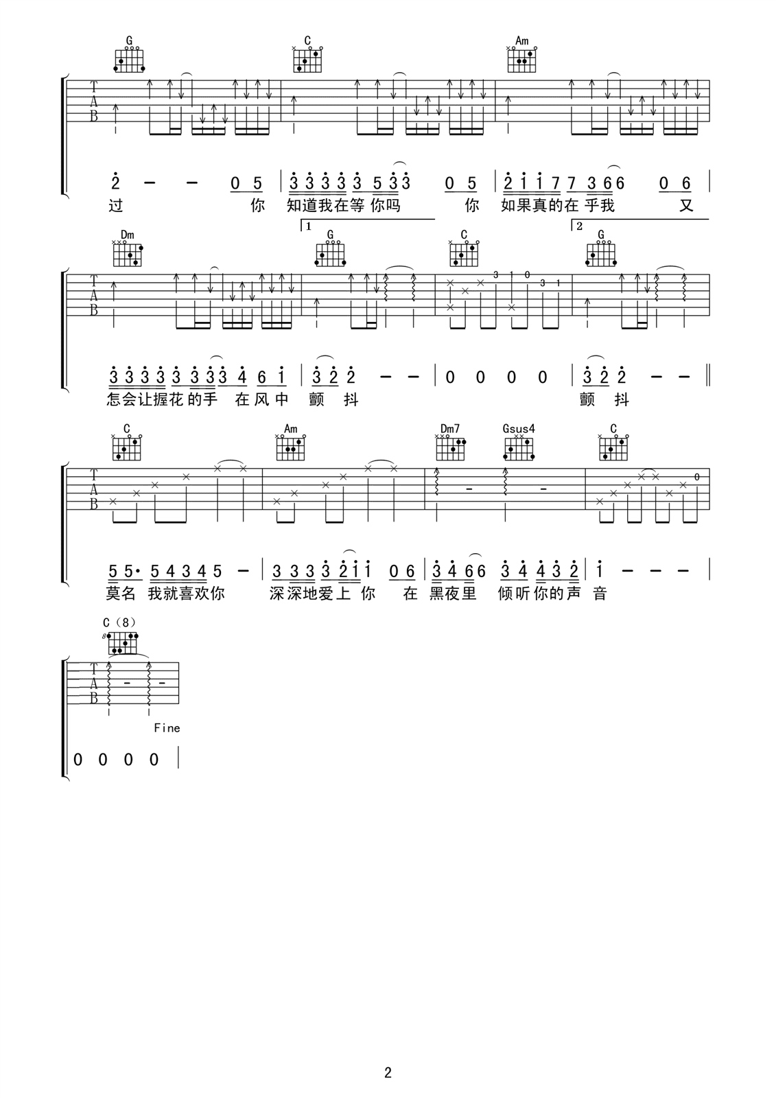 你知道我在等你吗吉他谱