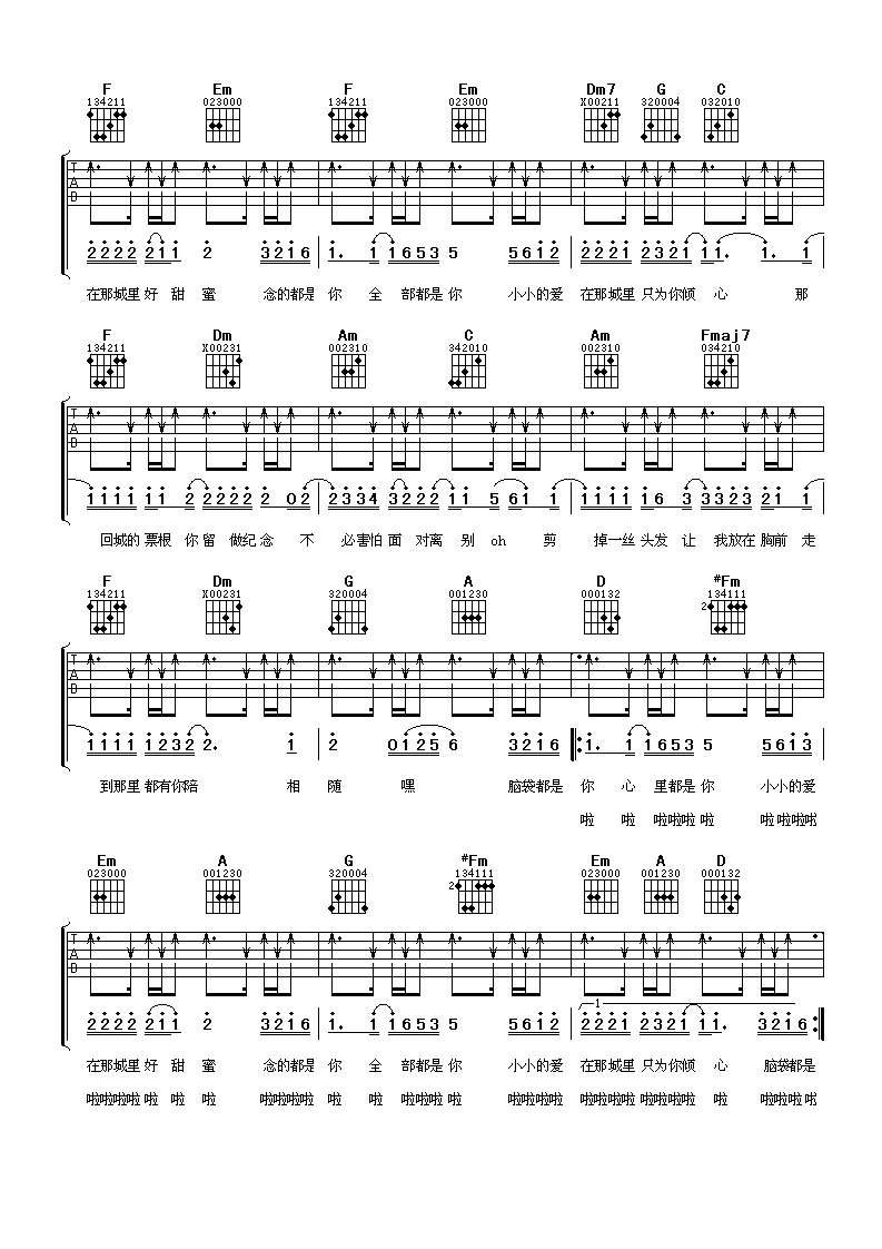 大城小爱吉他谱 王力宏