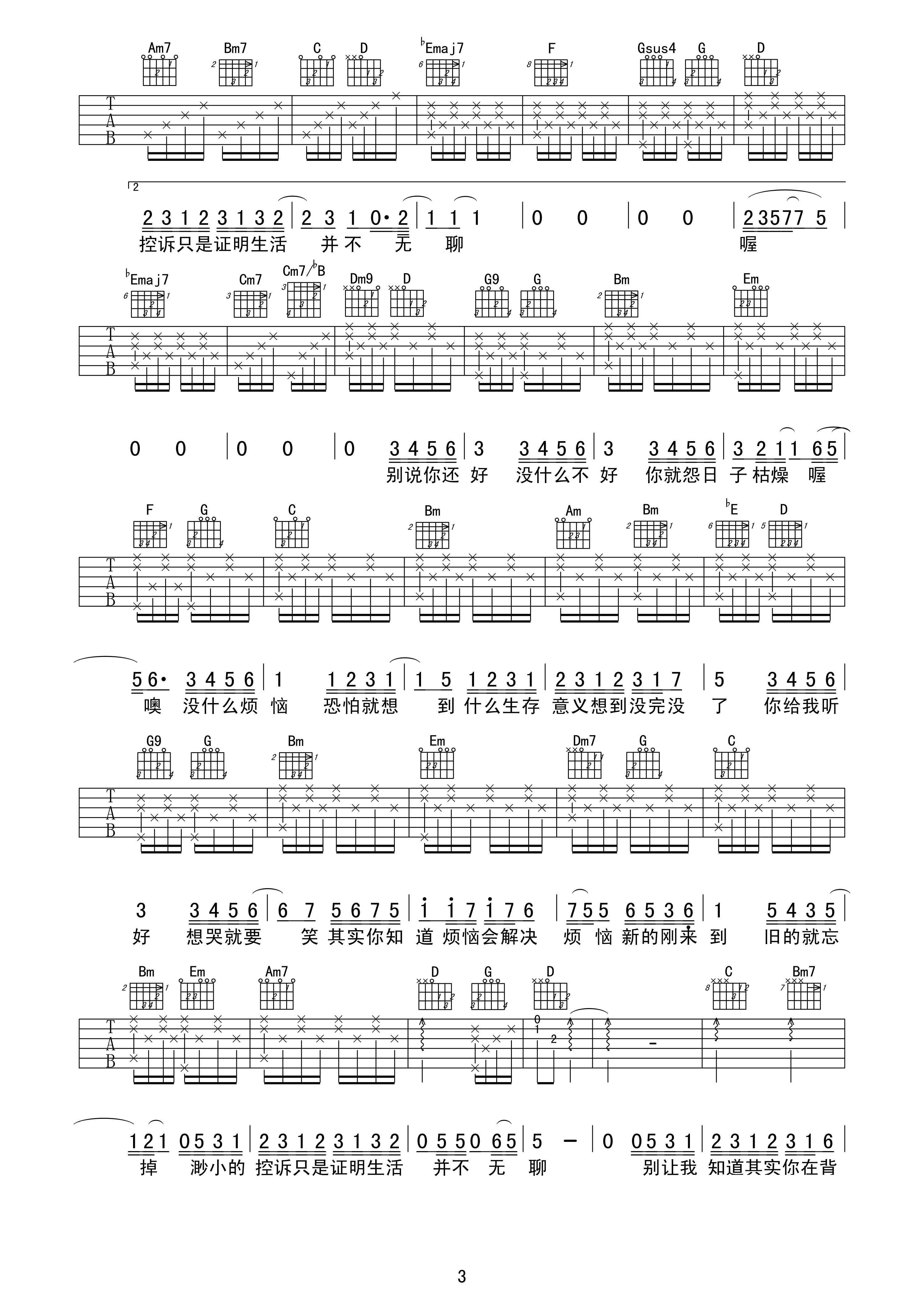 你给我听好吉他谱 陈奕迅