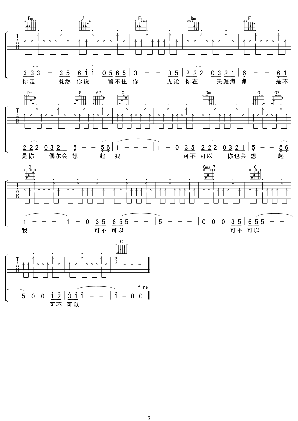把悲伤留给自己吉他谱陈升C调_把悲伤留给自己歌词歌谱