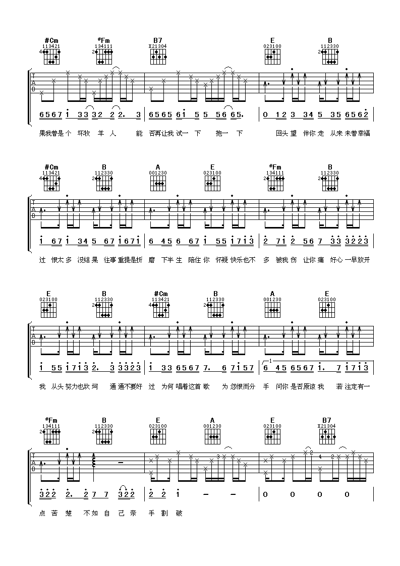 好心分手吉他谱 卢巧音王力宏