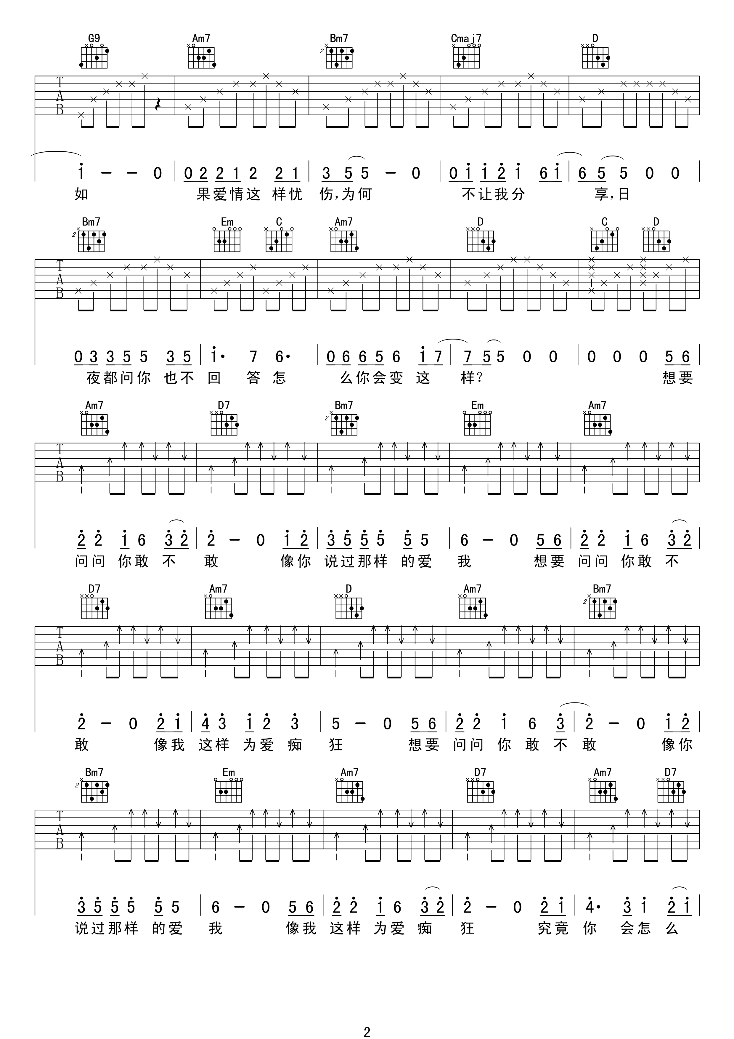 为爱痴狂吉他谱 刘若英