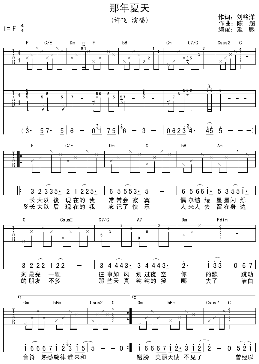 那年夏天吉他谱许飞