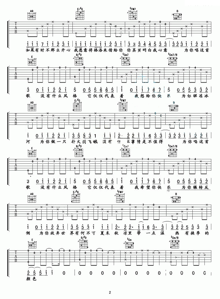 有何不可吉他谱 许嵩