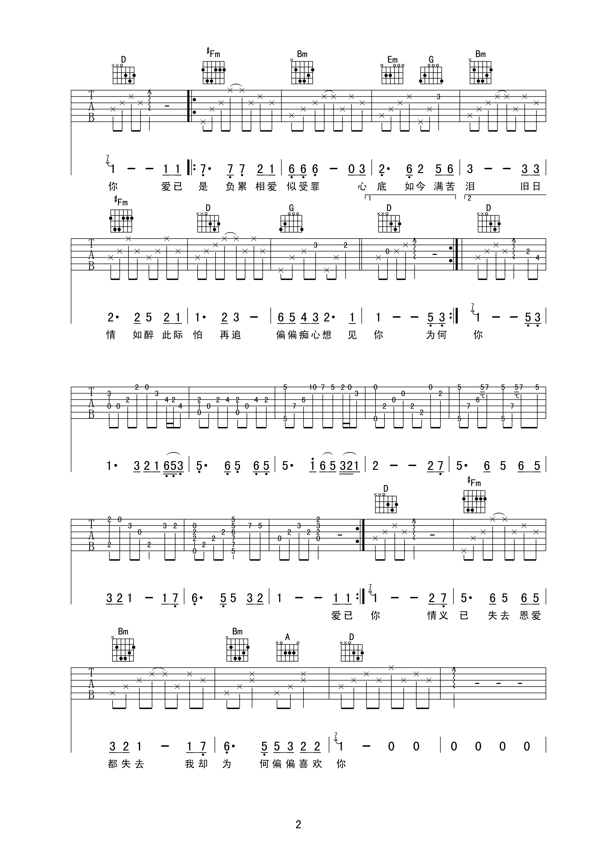 偏偏喜欢你吉他谱 陈百强 秋若弹唱版