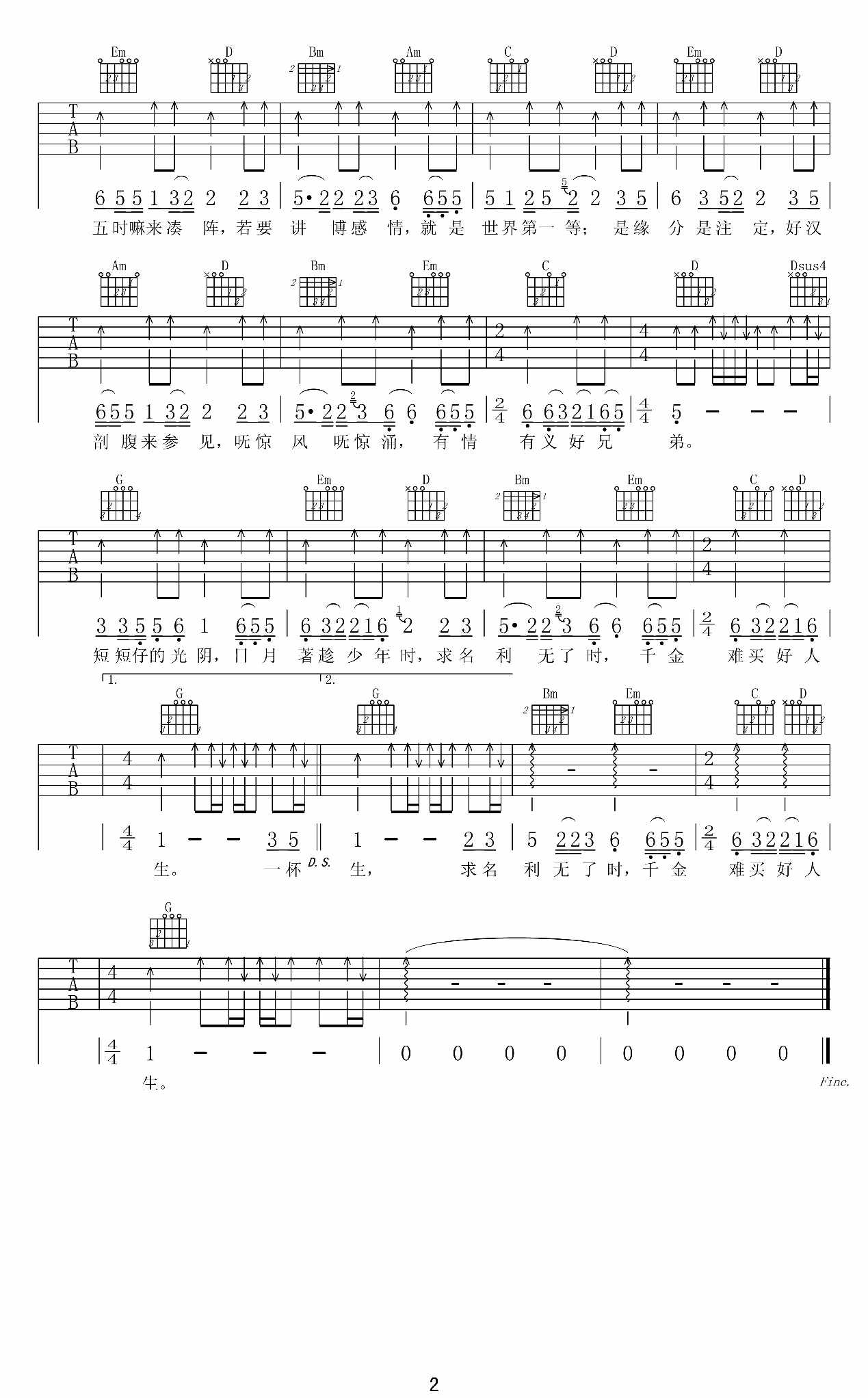 世界第一等高清吉他谱 伍佰