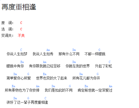 再度重相逢吉他谱伍佰C调