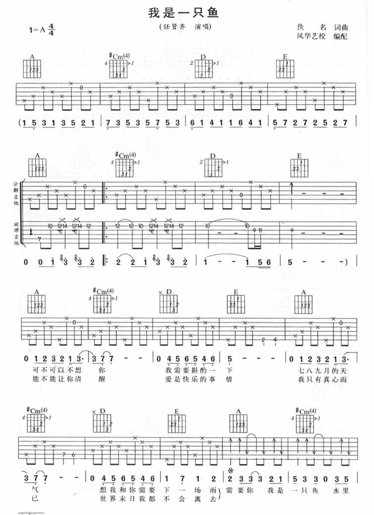 我是一只鱼吉他谱 任贤齐