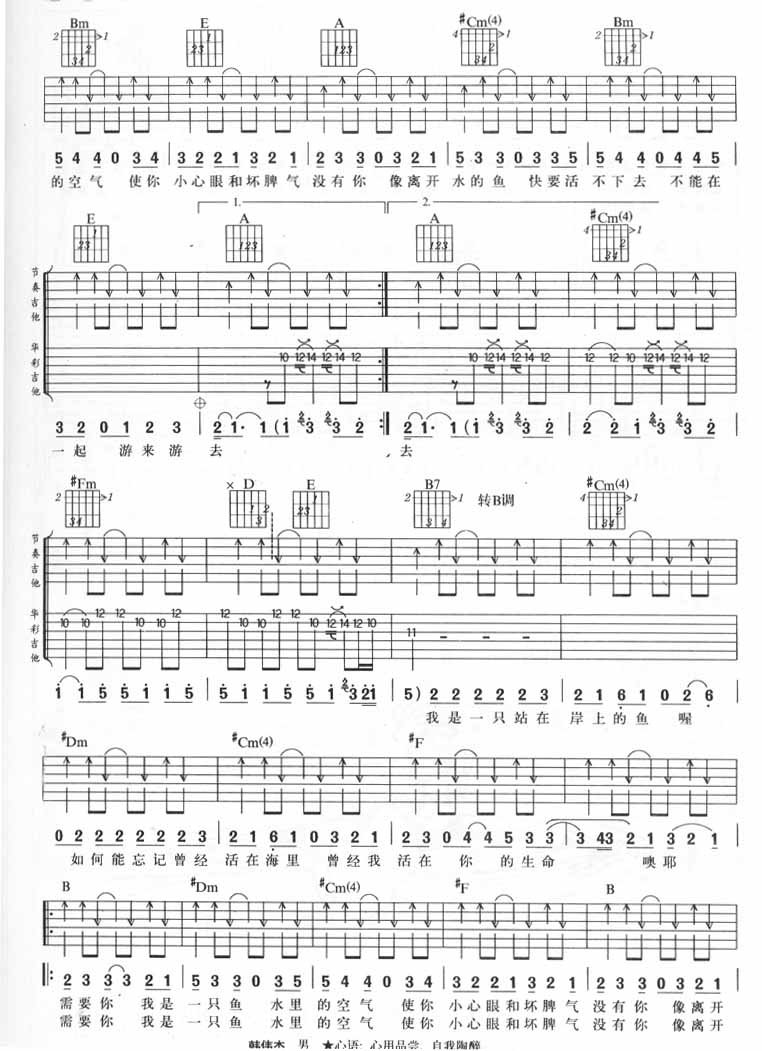 我是一只鱼吉他谱 任贤齐