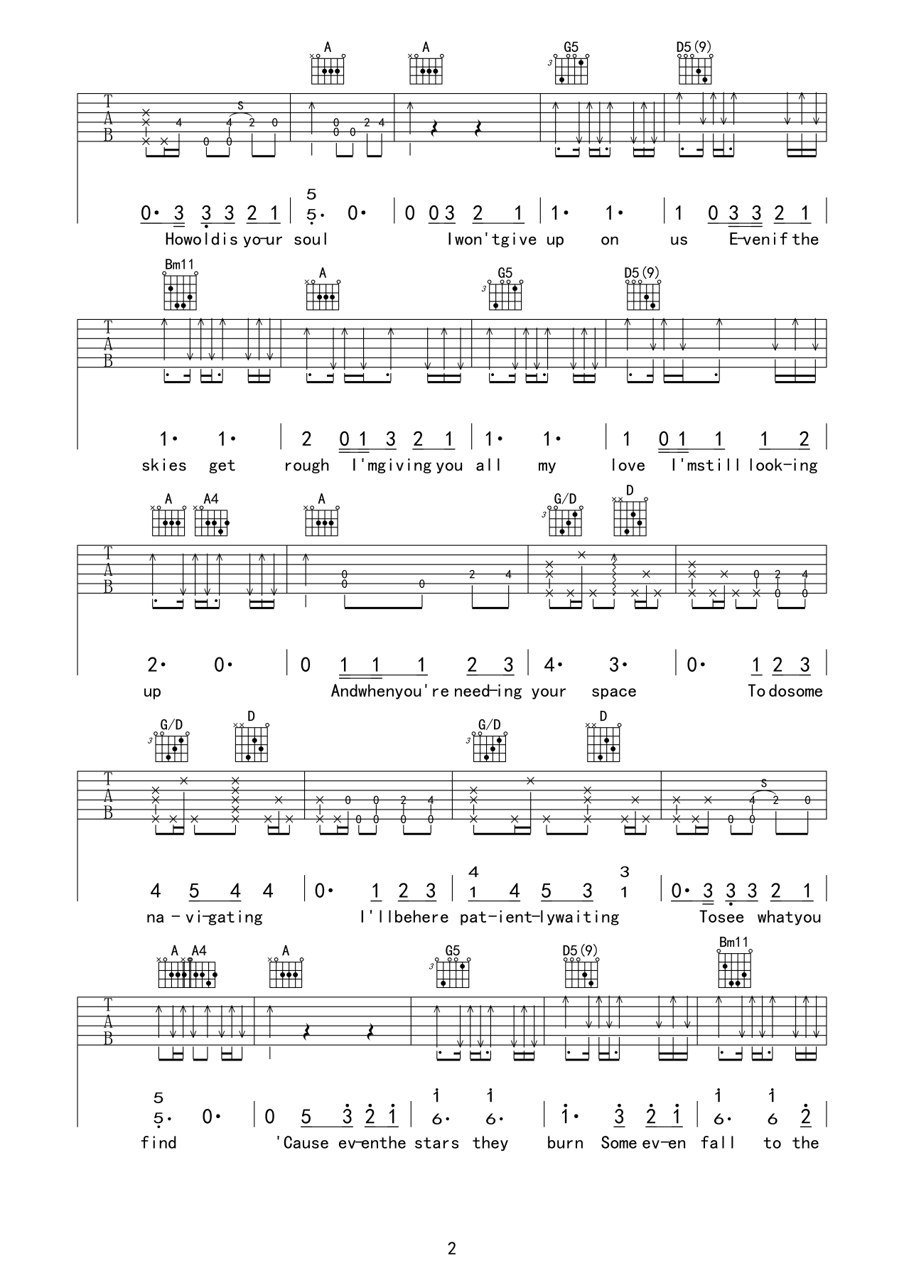 i wont give up吉他谱 Jason Mraz