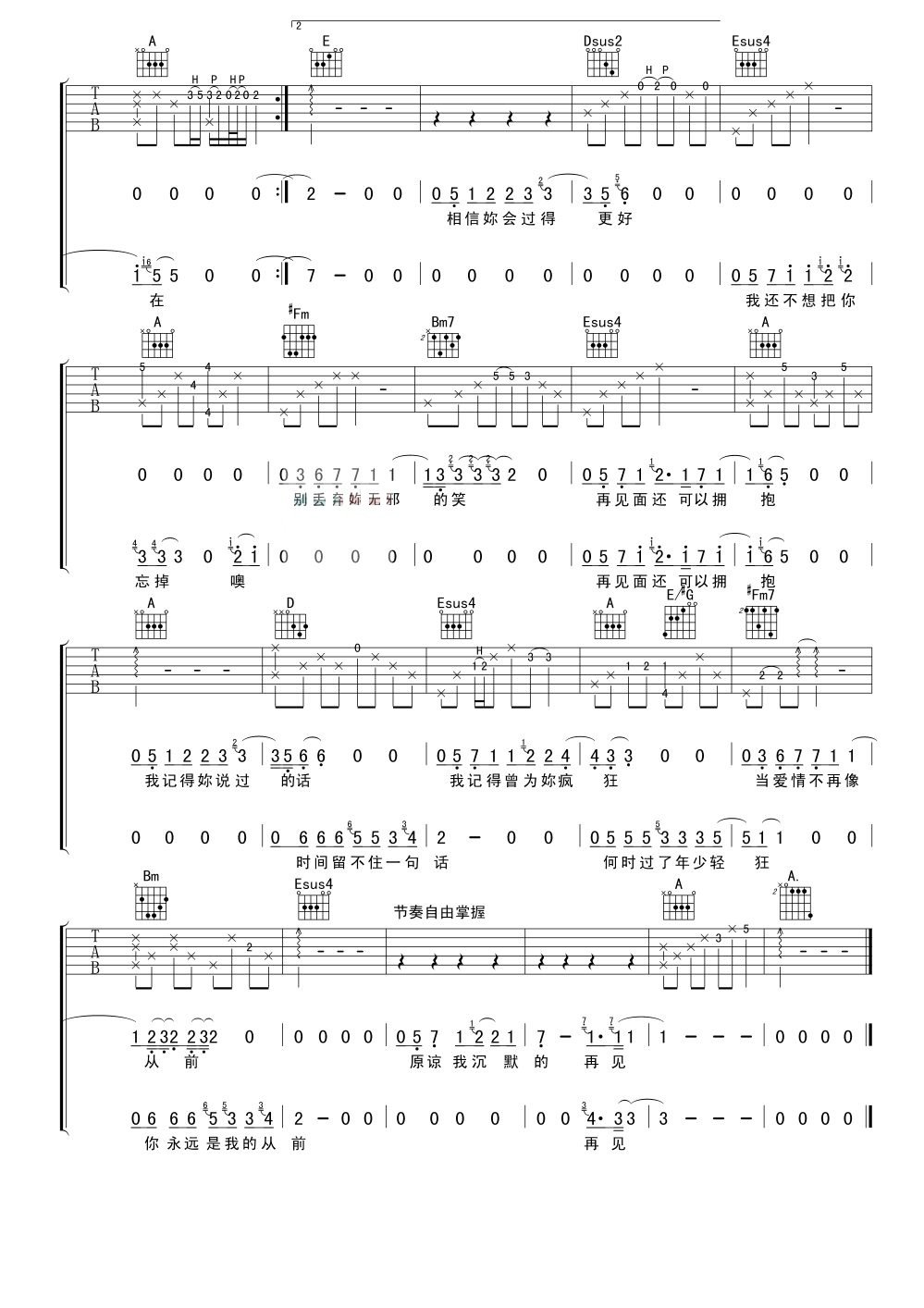 好好说再见吉他谱 陶喆关诗敏