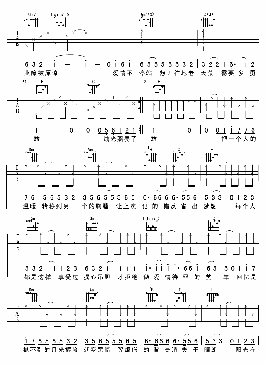 爱情转移吉他谱 陈奕迅