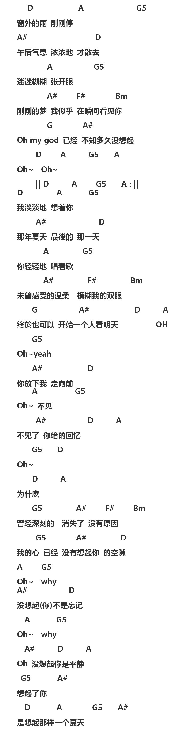 一样的夏天吉他谱 孙燕姿