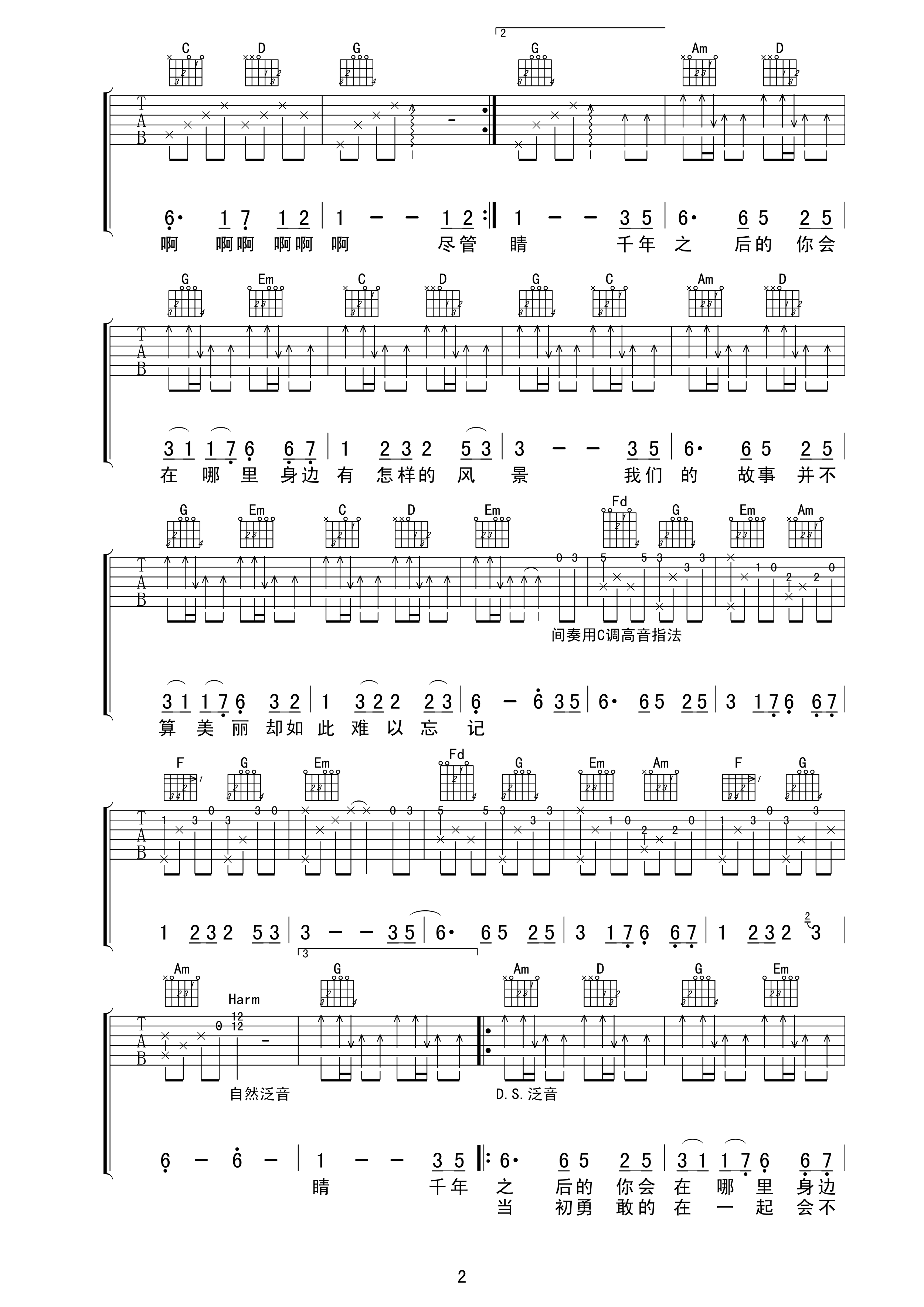星月神话吉他谱 金莎