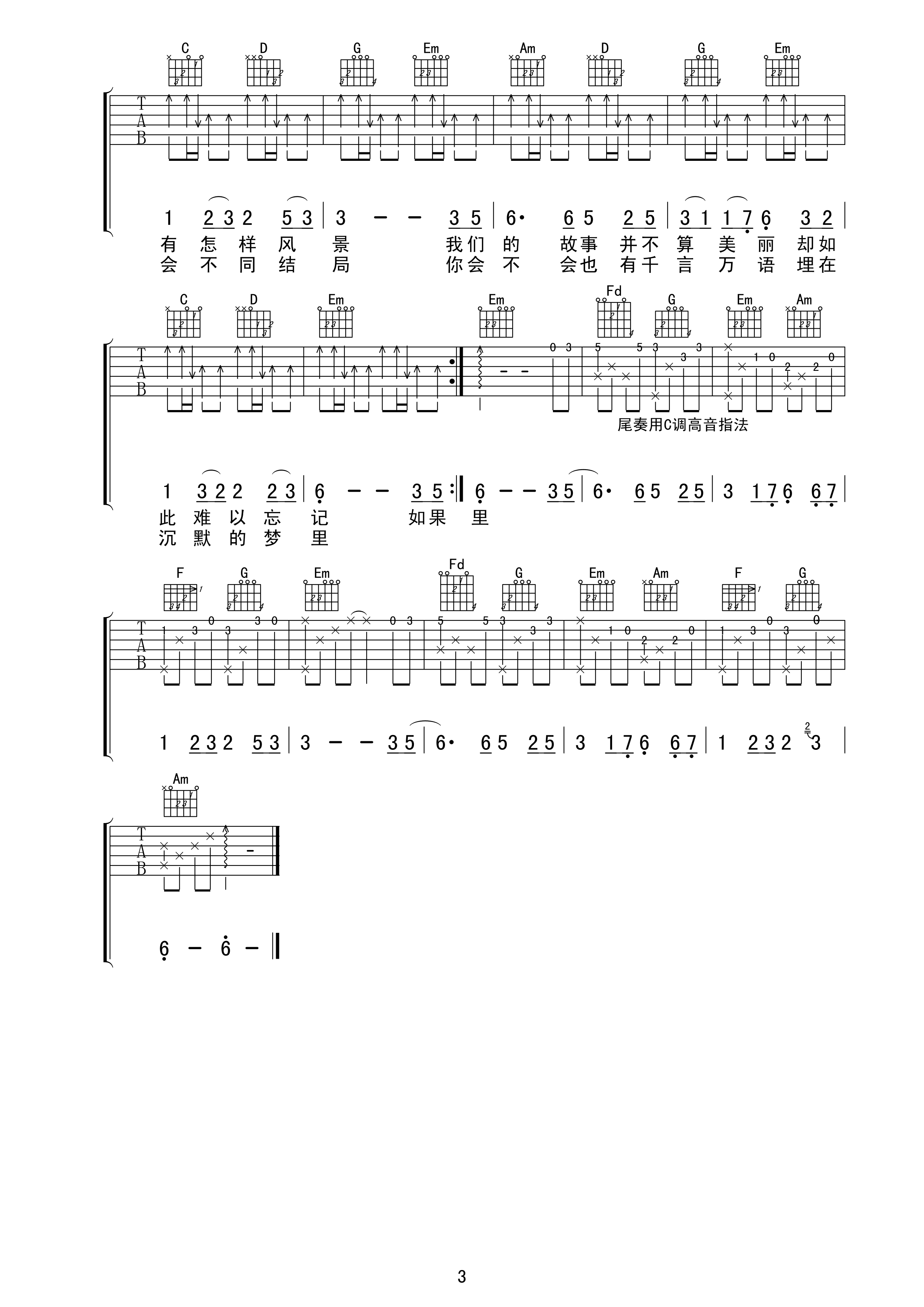 星月神话吉他谱 金莎