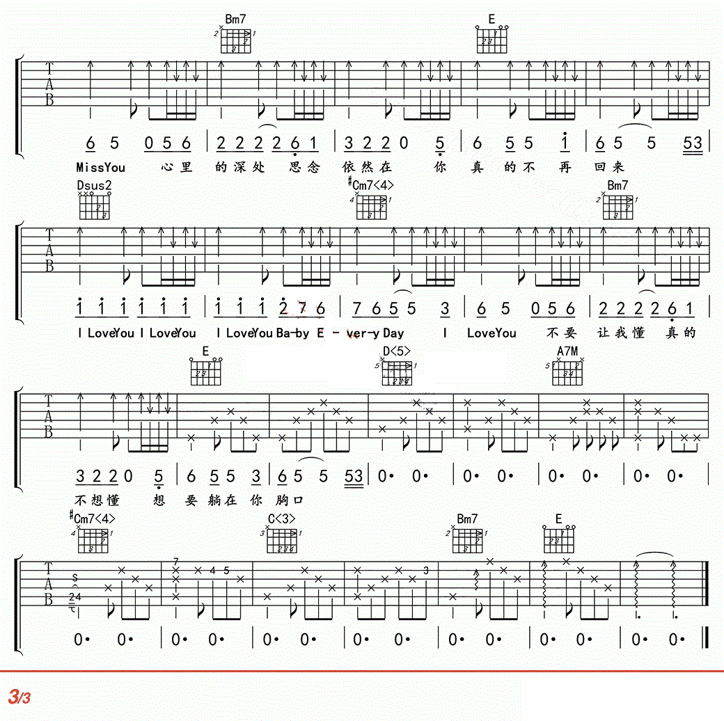 真的吗吉他谱 莫文蔚