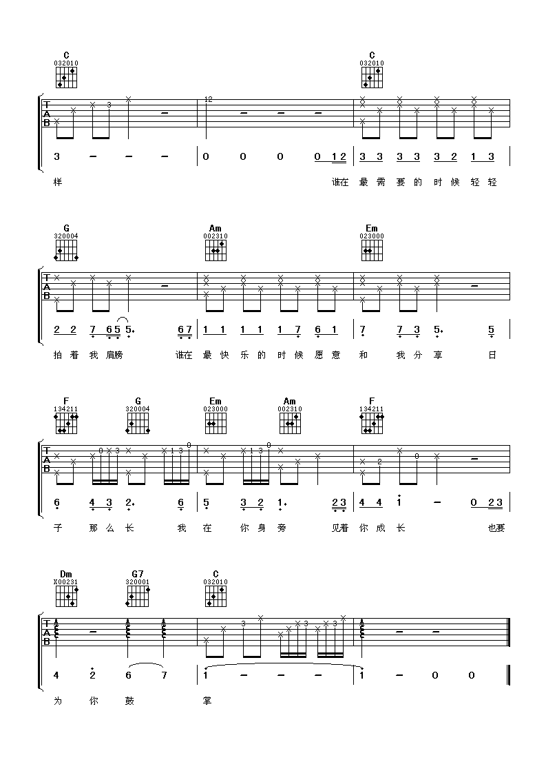 和你一样吉他谱李宇春_和你一样歌词歌谱