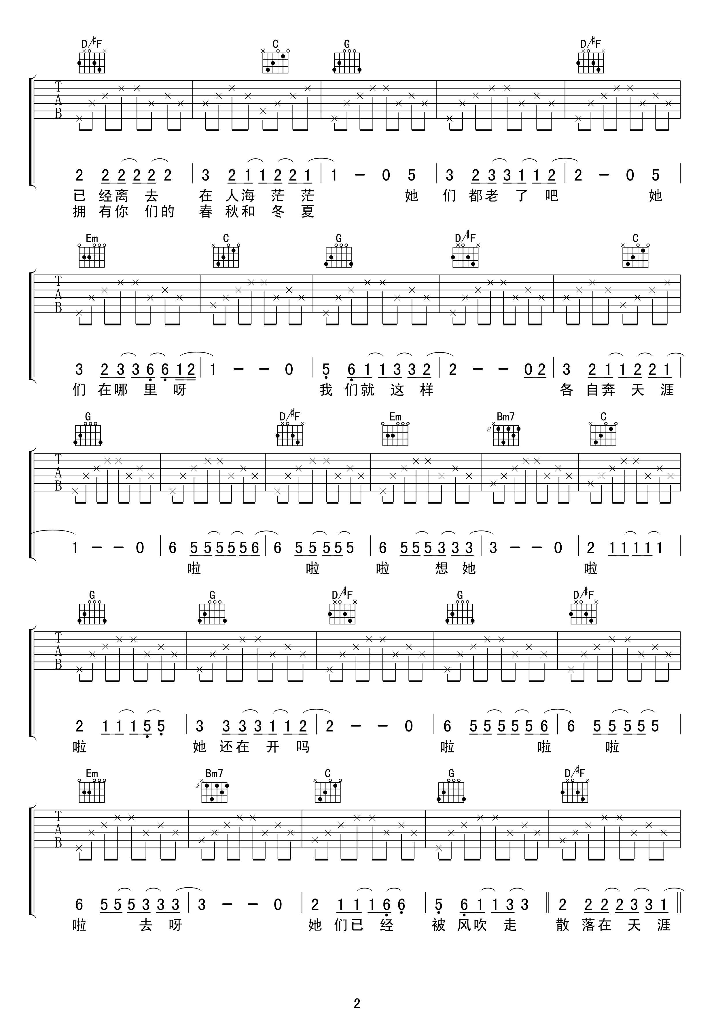 那些花儿吉他谱朴树G调