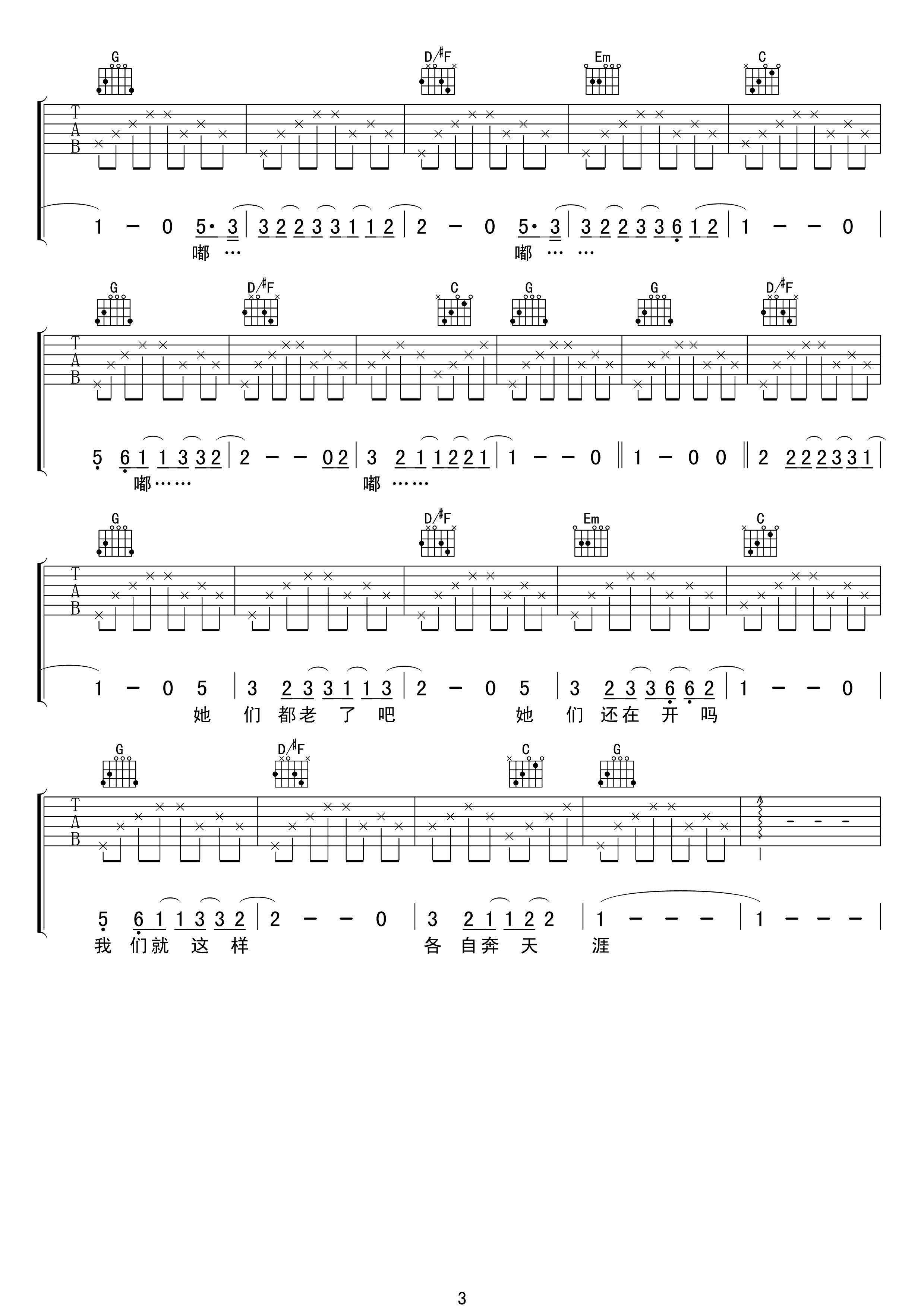 那些花儿吉他谱朴树G调