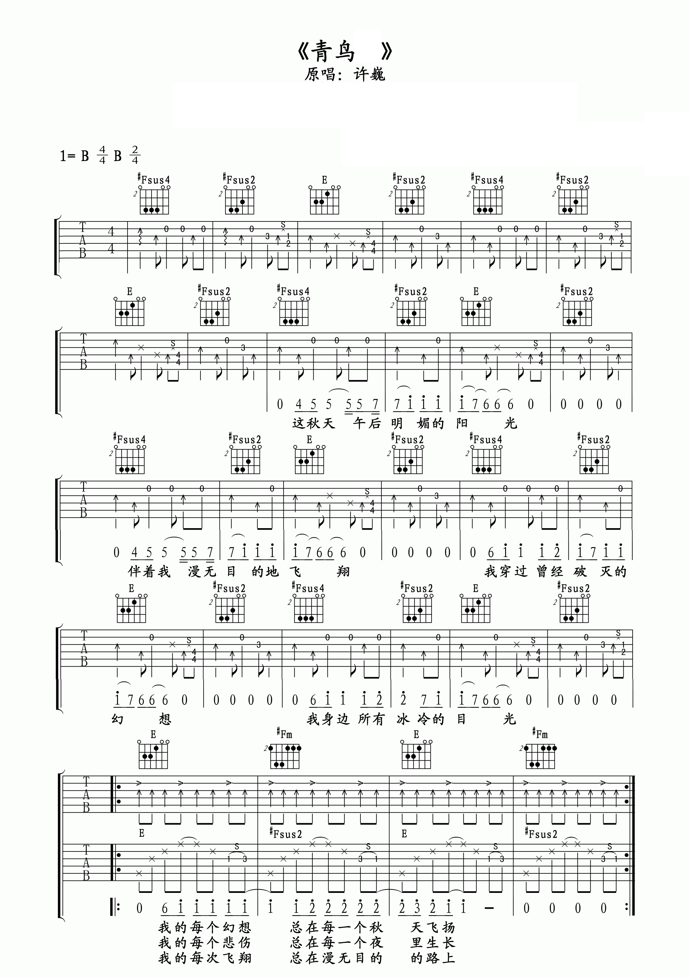 青鸟吉他谱 许巍
