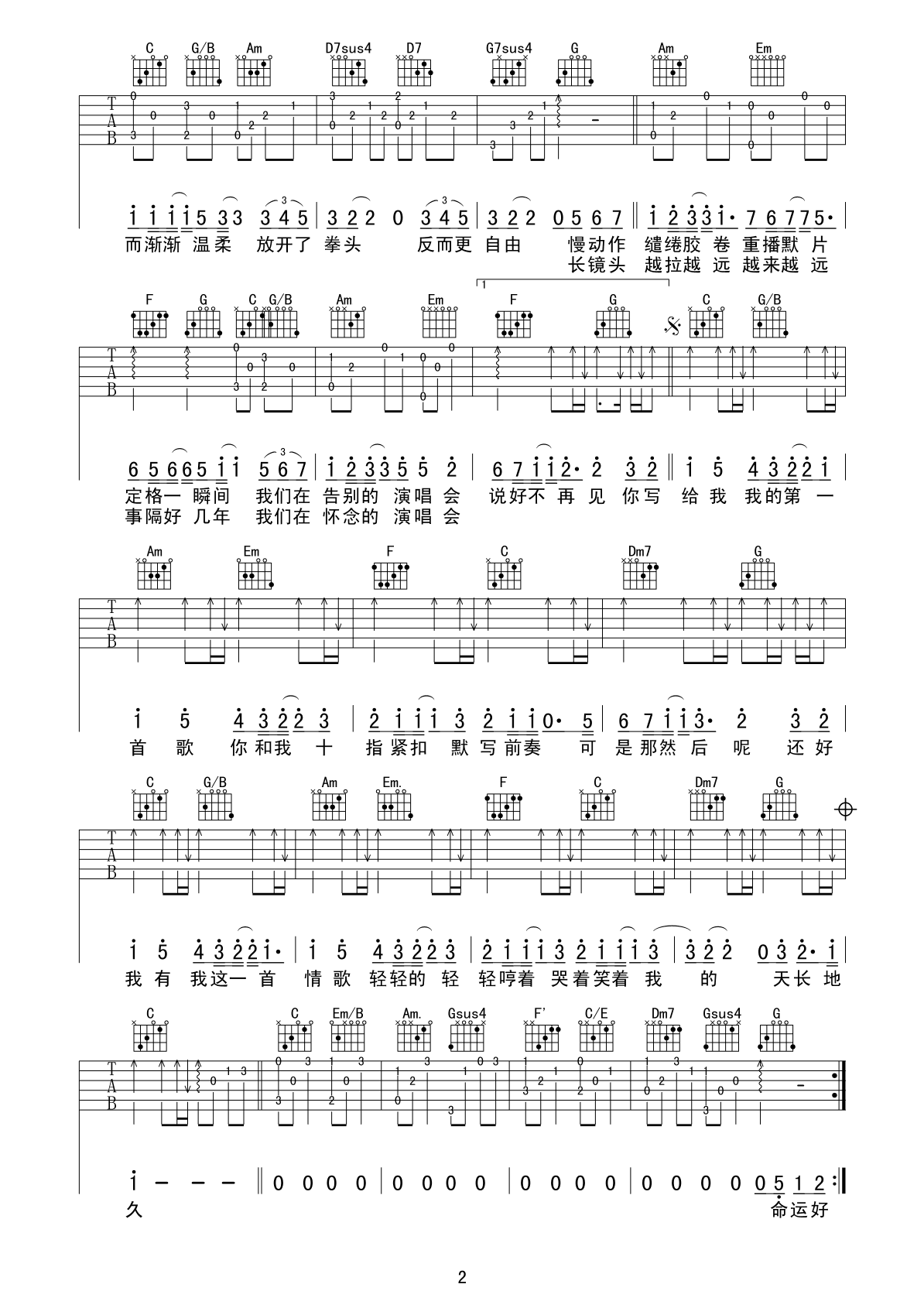 情歌吉他谱梁静茹C调