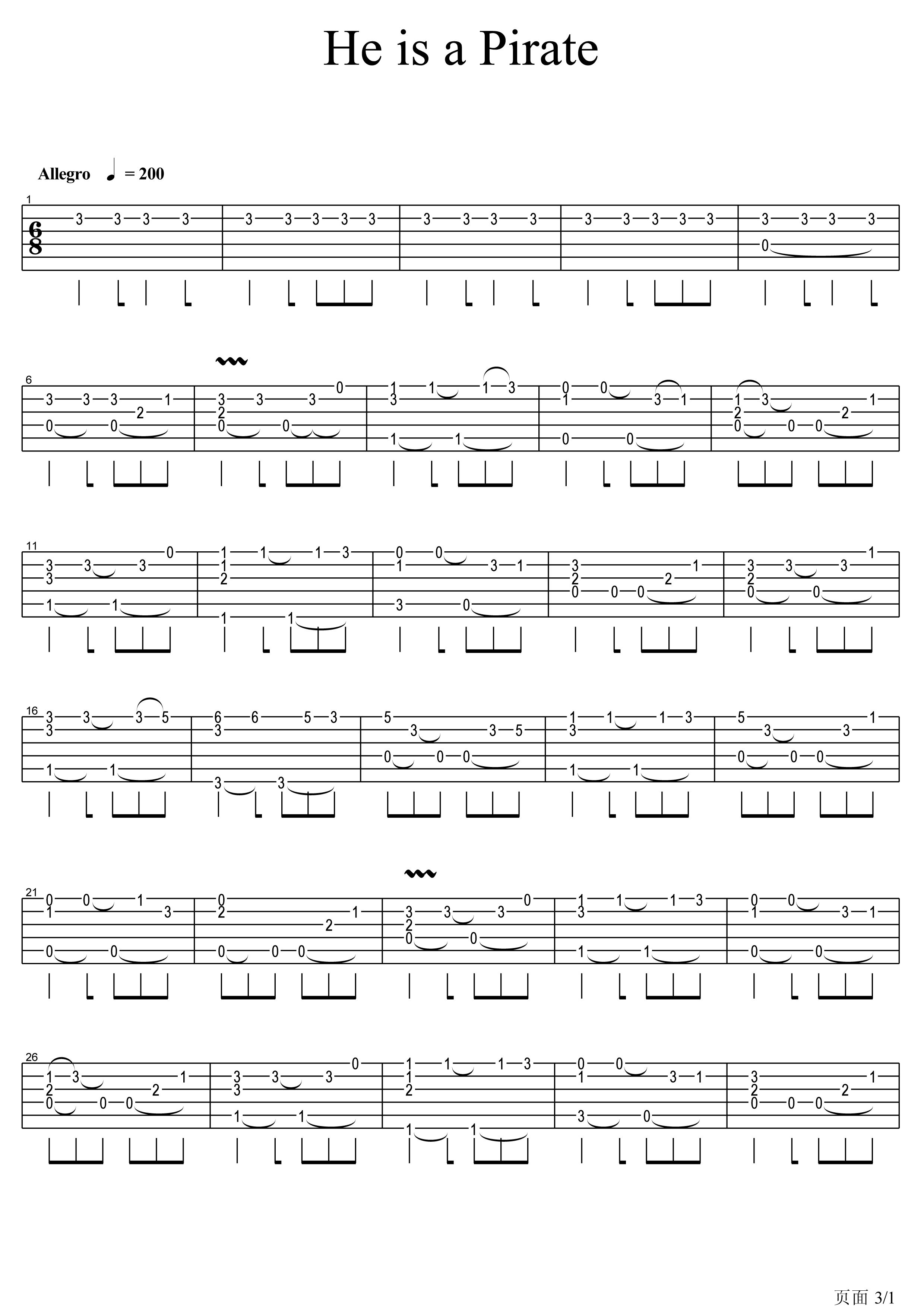 He is a Pirate加勒比海盗吉他谱 郑成河