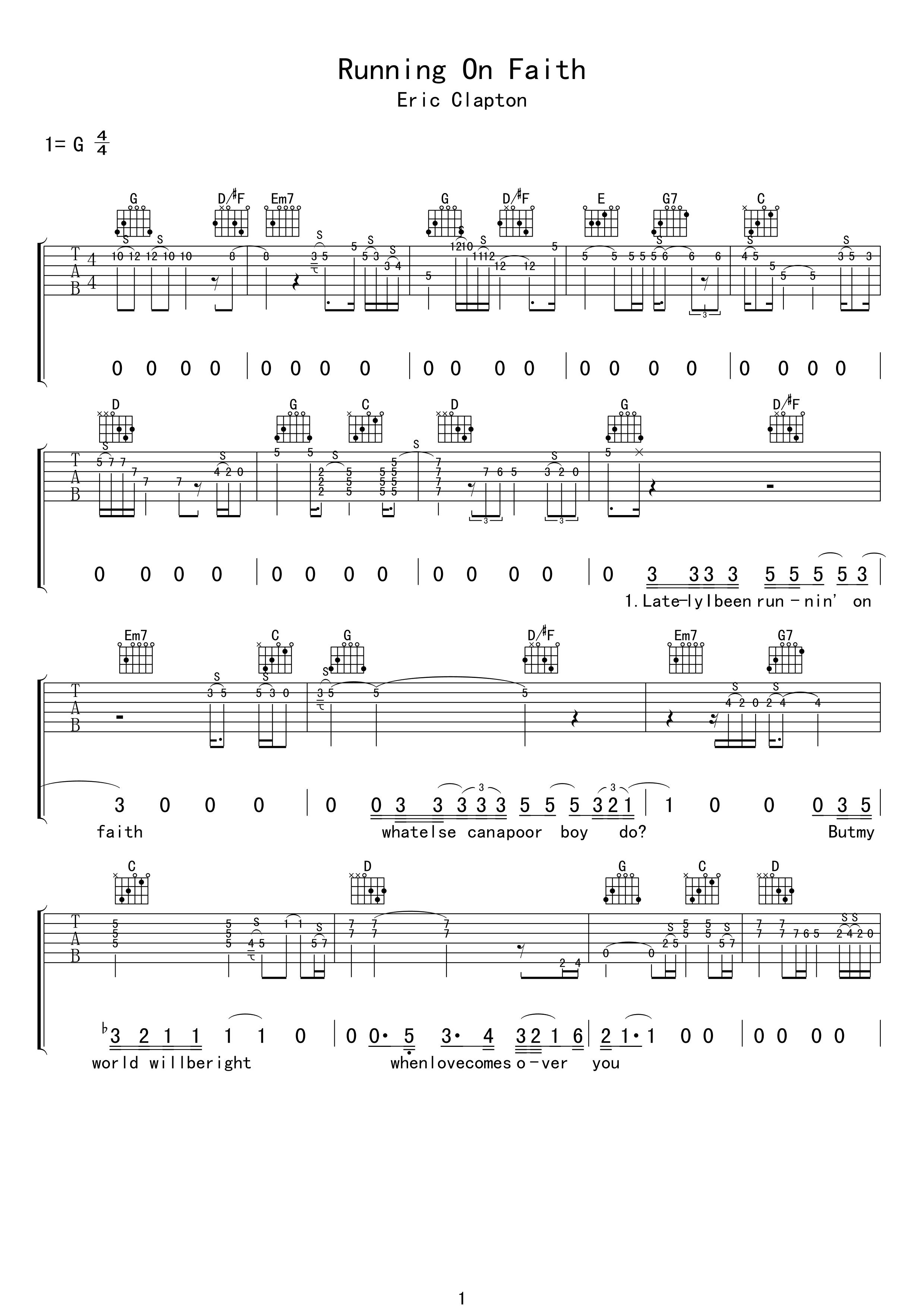 running on faith吉他谱 Eric Clapton
