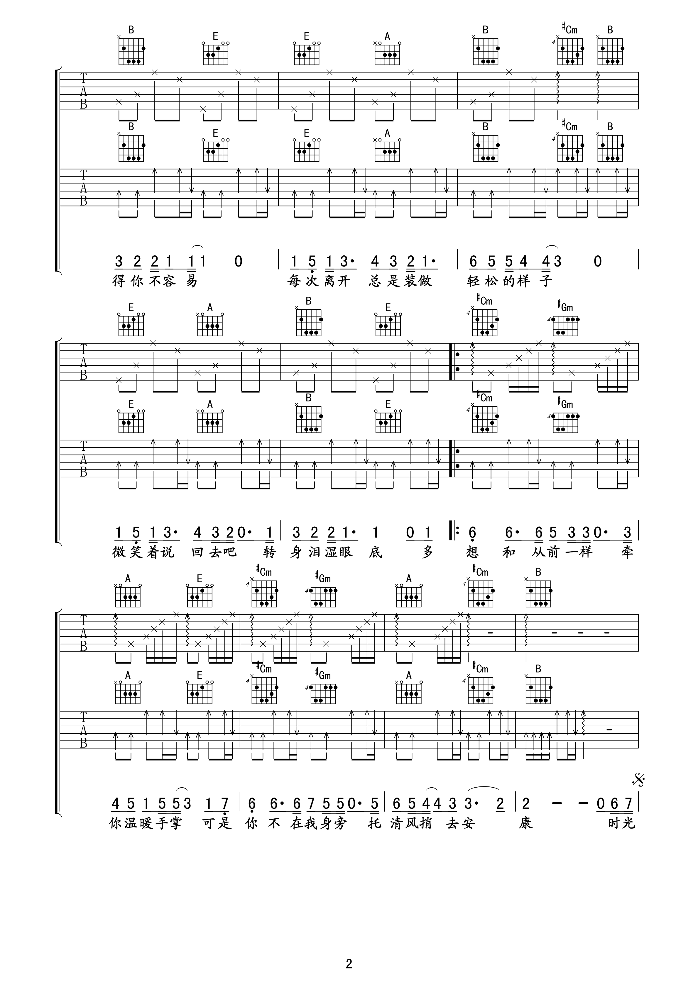 父亲吉他谱筷子兄弟E调双吉他版