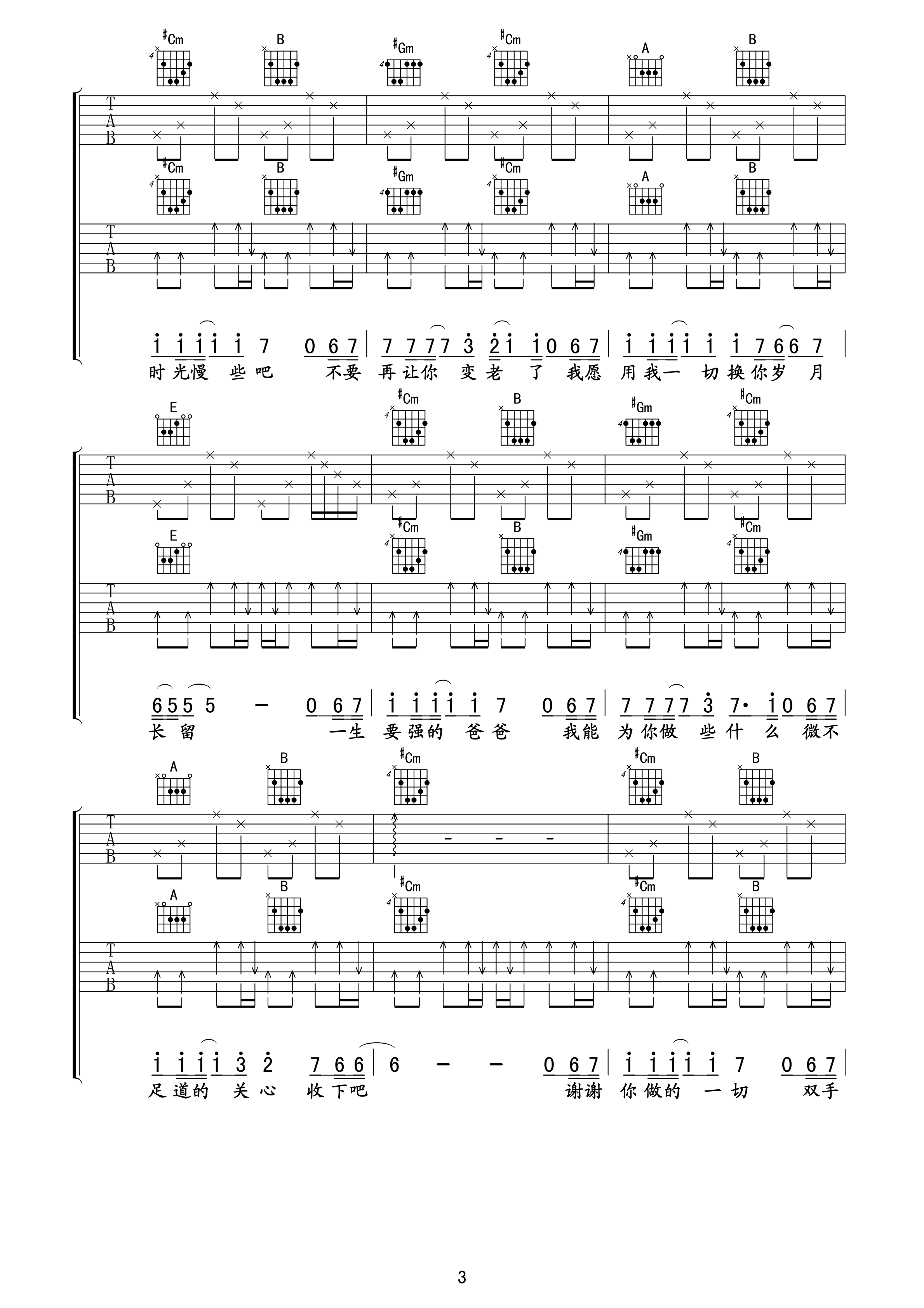 父亲吉他谱筷子兄弟E调双吉他版