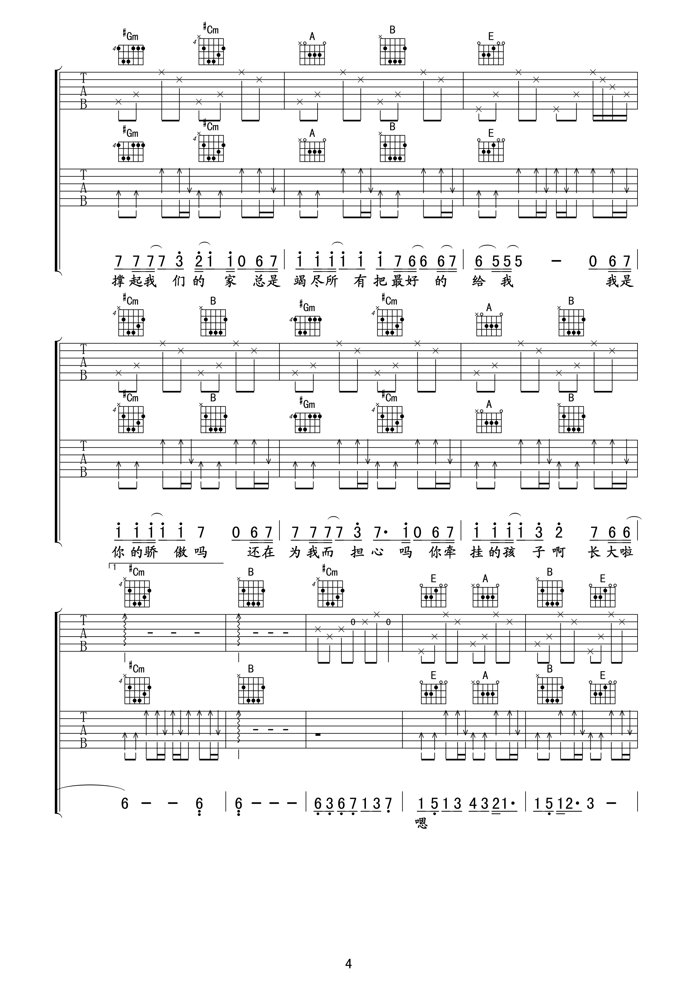 父亲吉他谱筷子兄弟E调双吉他版