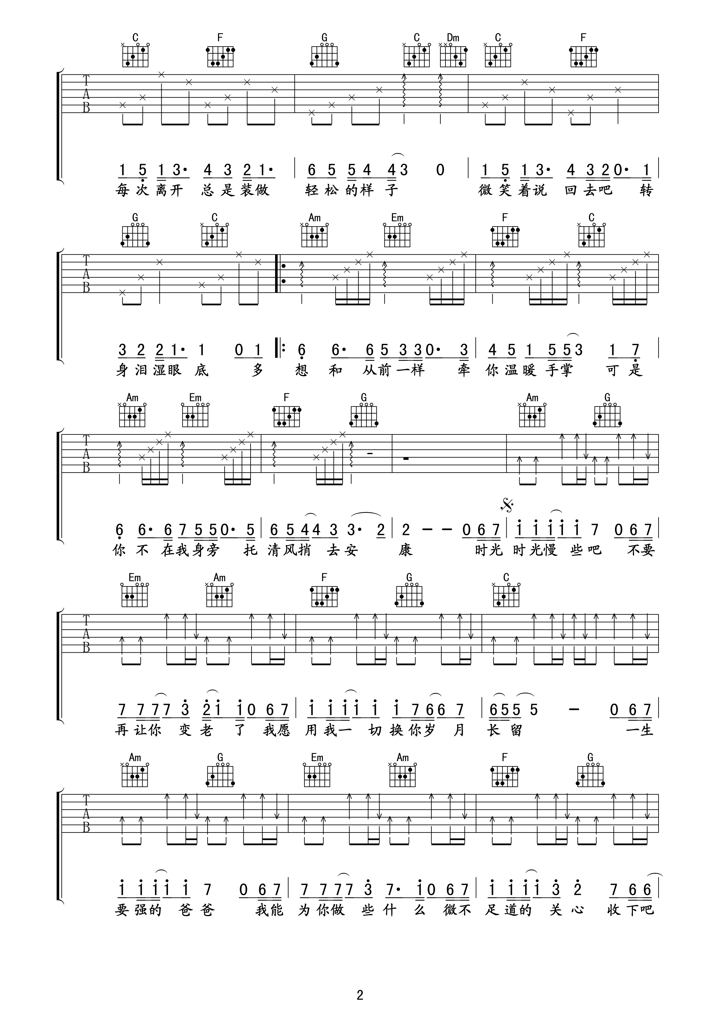 父亲吉他谱筷子兄弟C调_父亲歌词歌谱