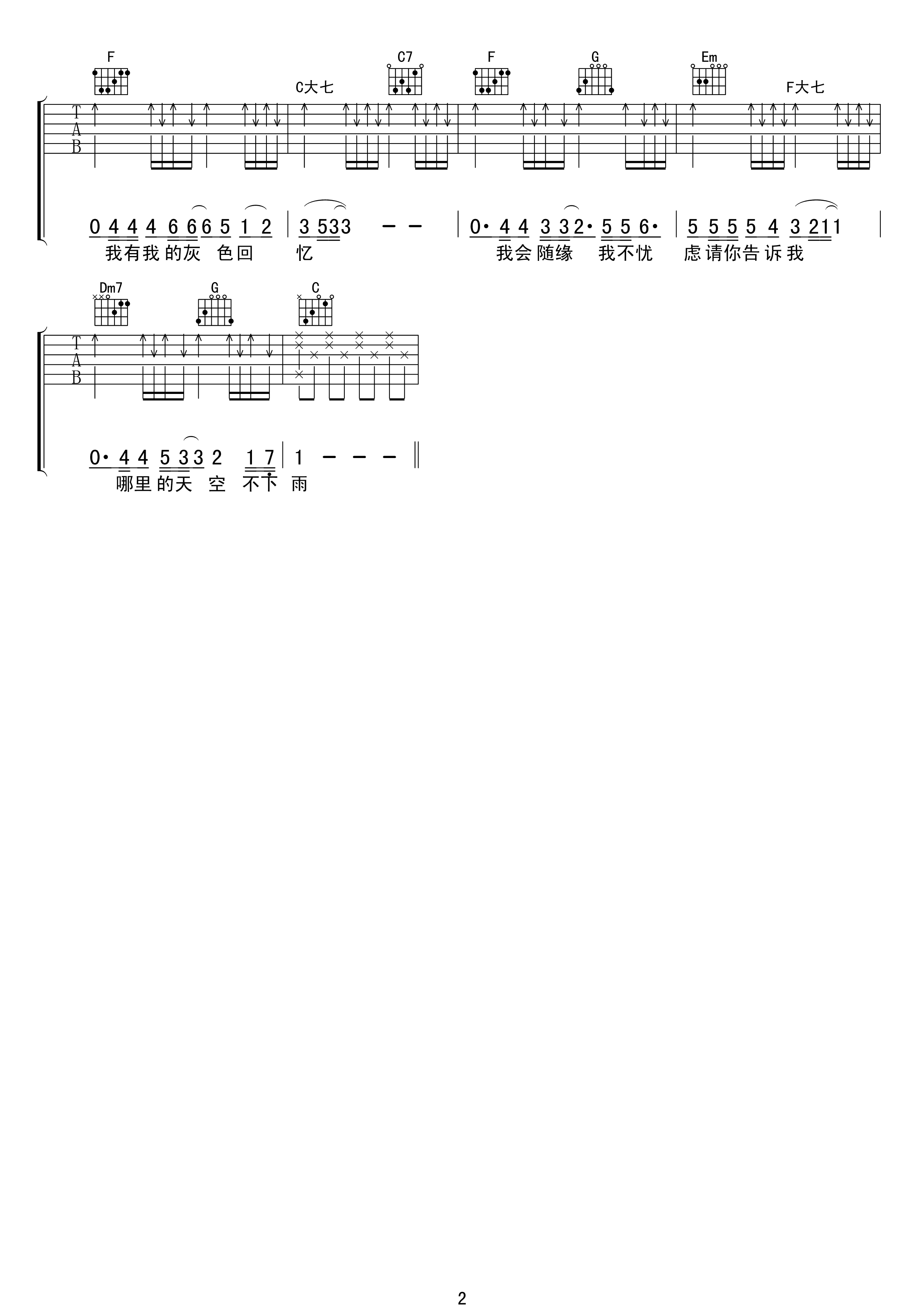 哪里的天空不下雨吉他谱 梁雁翎黄凯芹