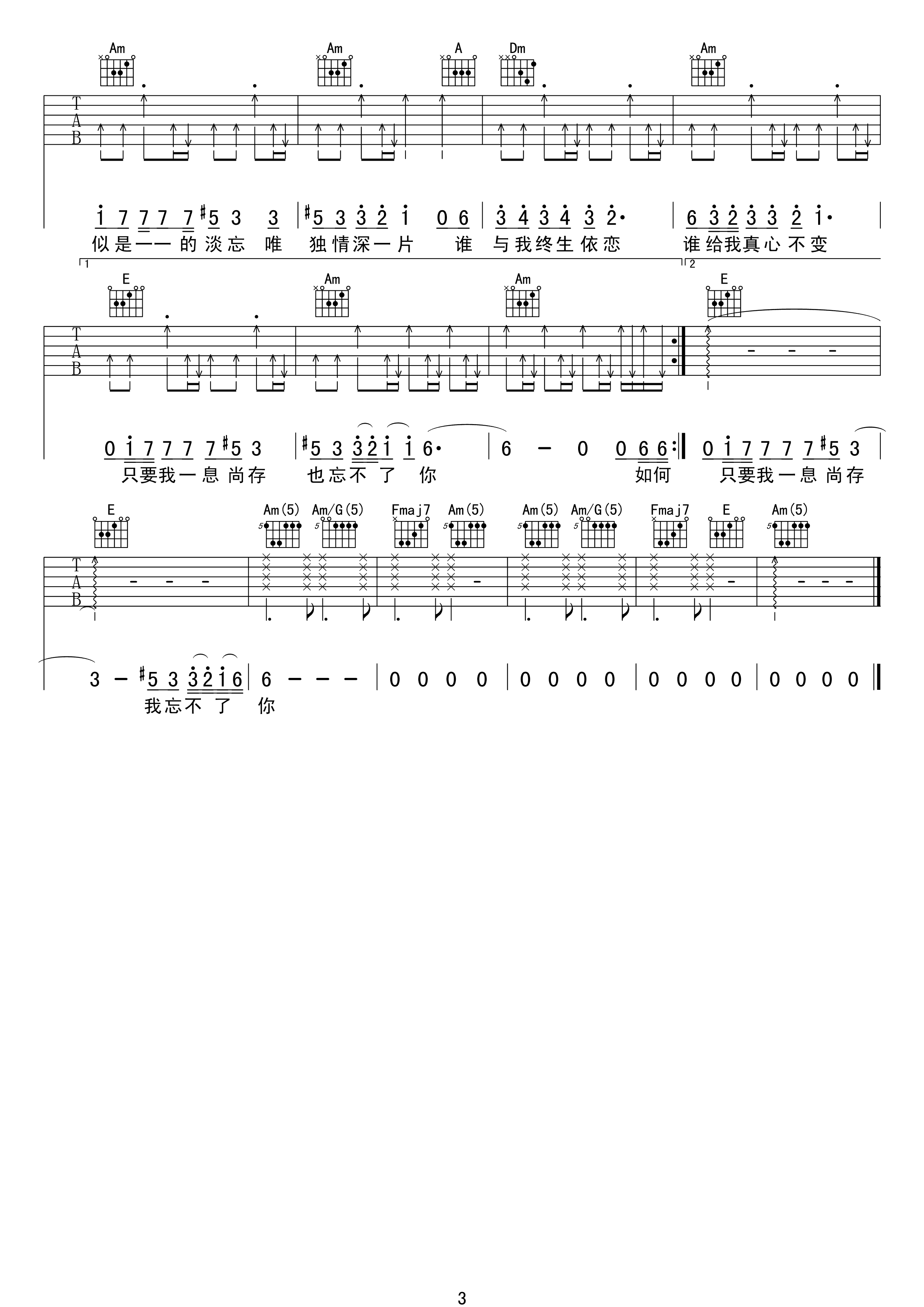 忘不了你吉他谱 刘德华