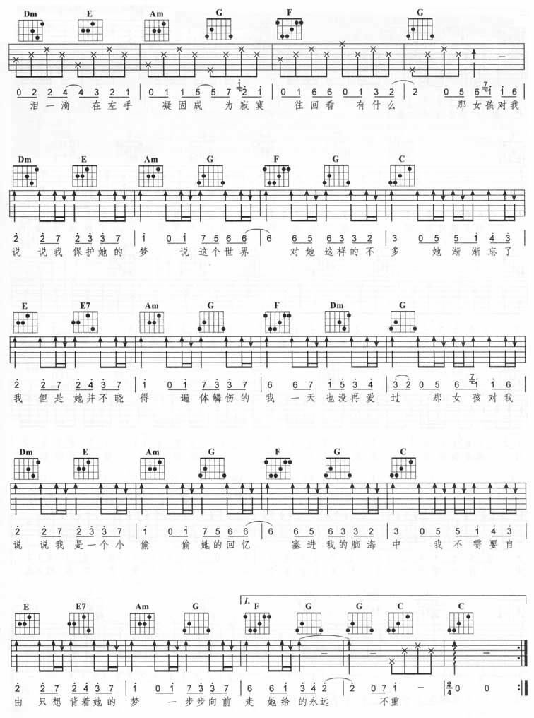 那女孩对我说吉他谱 黄义达