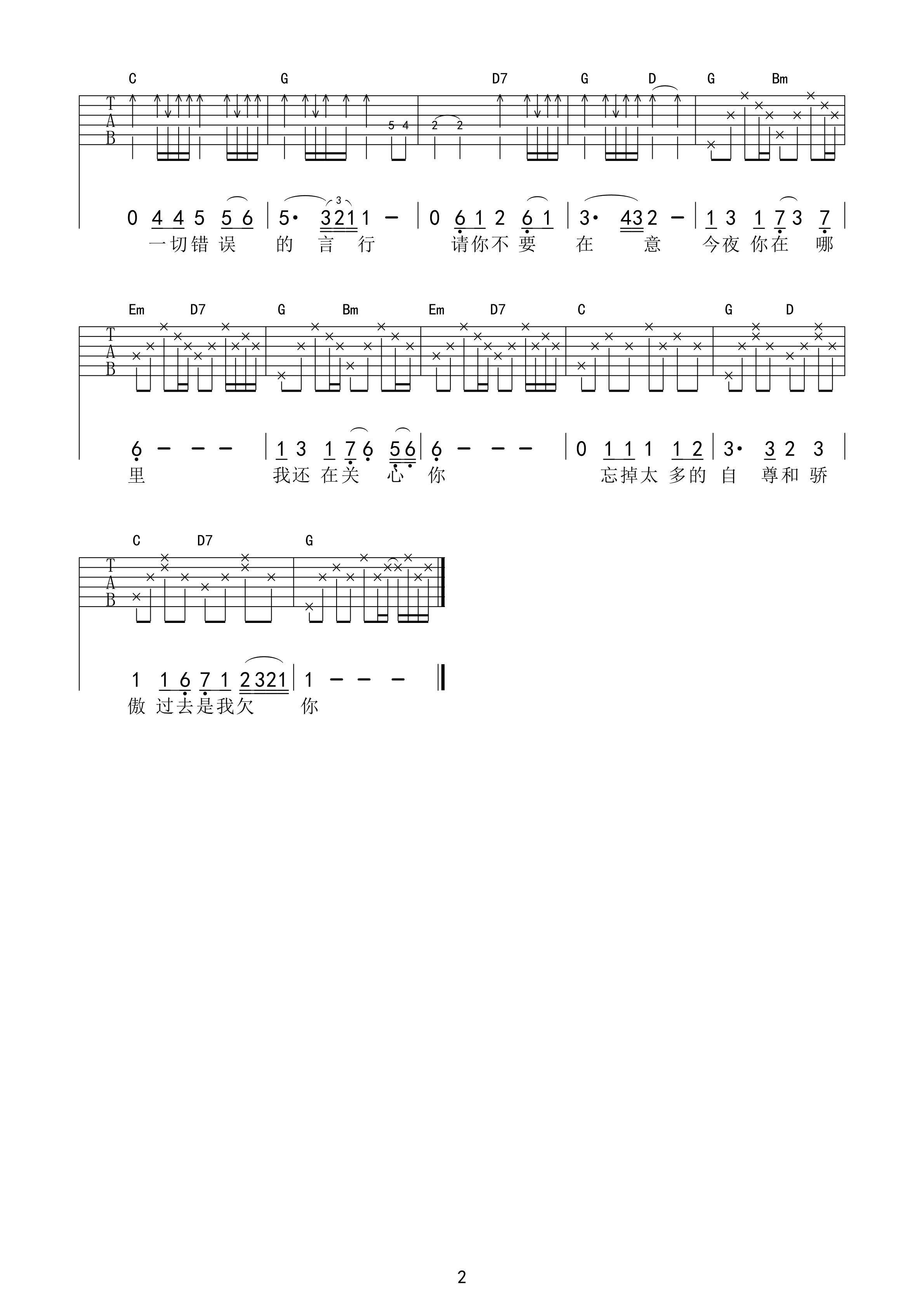 歉意吉他谱 吴涤清