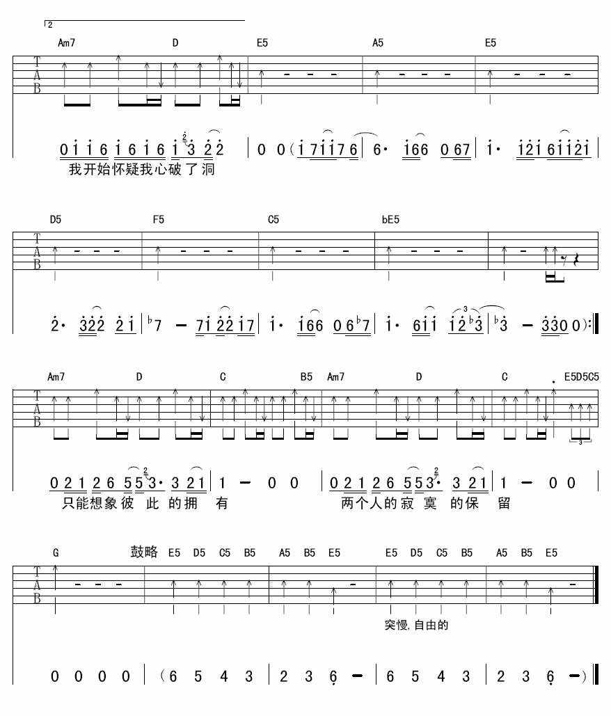 两个寂寞吉他谱 伍佰