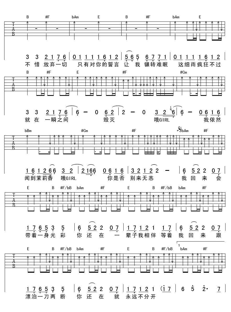 诛仙我回来吉他谱 任贤齐