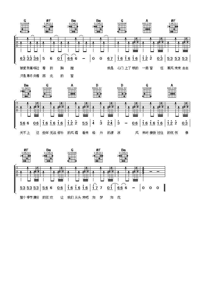 关不上的窗吉他谱 周传雄