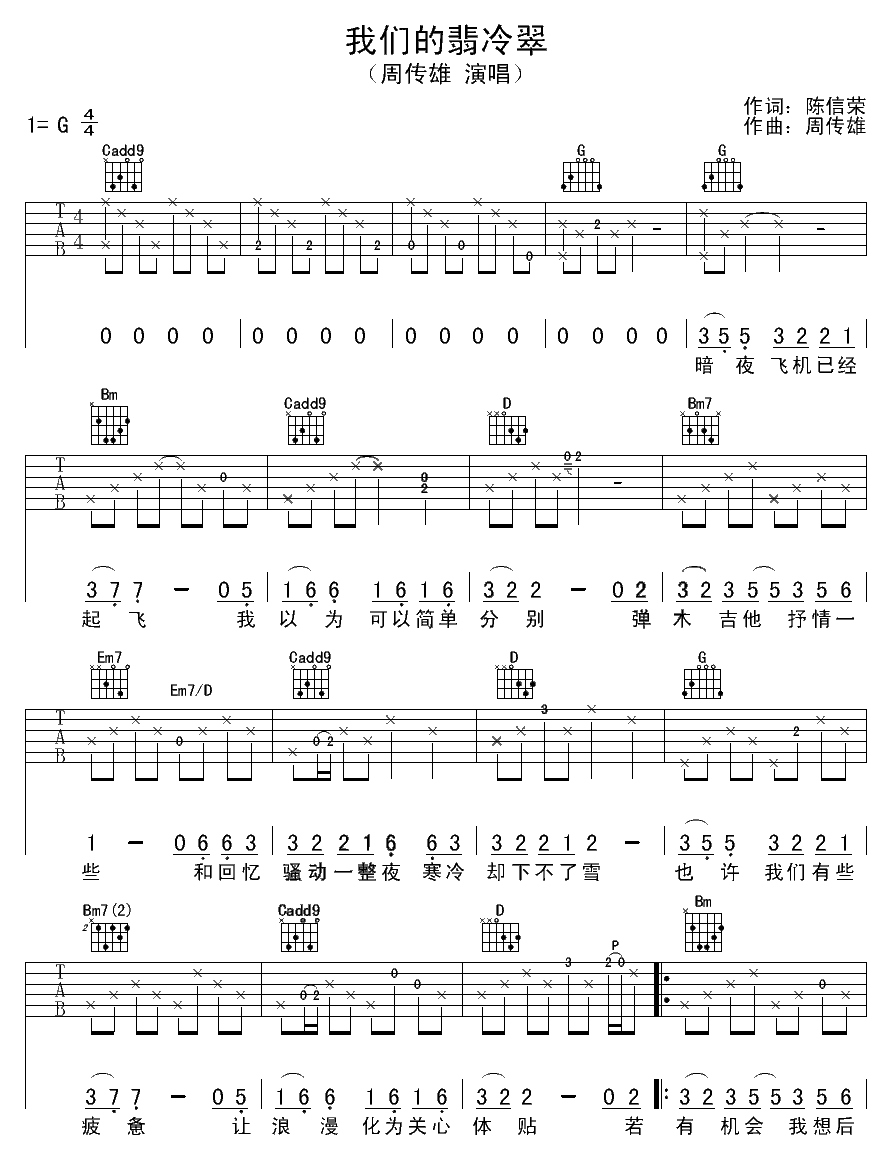 我们的翡冷翠吉他谱 周传雄