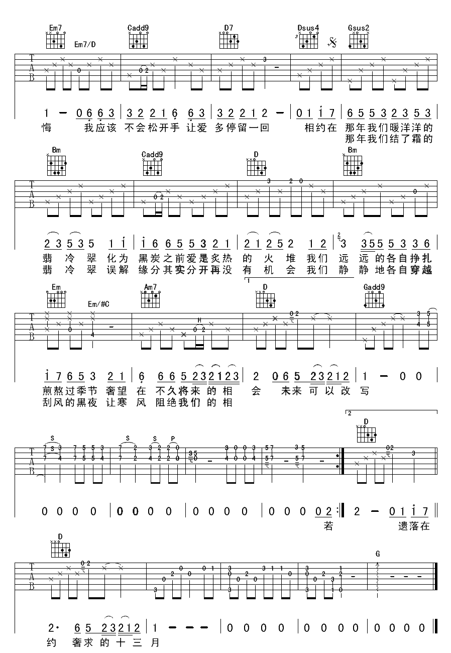 我们的翡冷翠吉他谱 周传雄