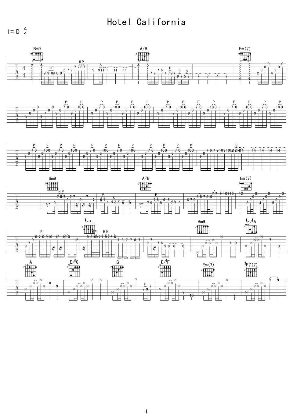 Hotel California吉他谱 Eagles