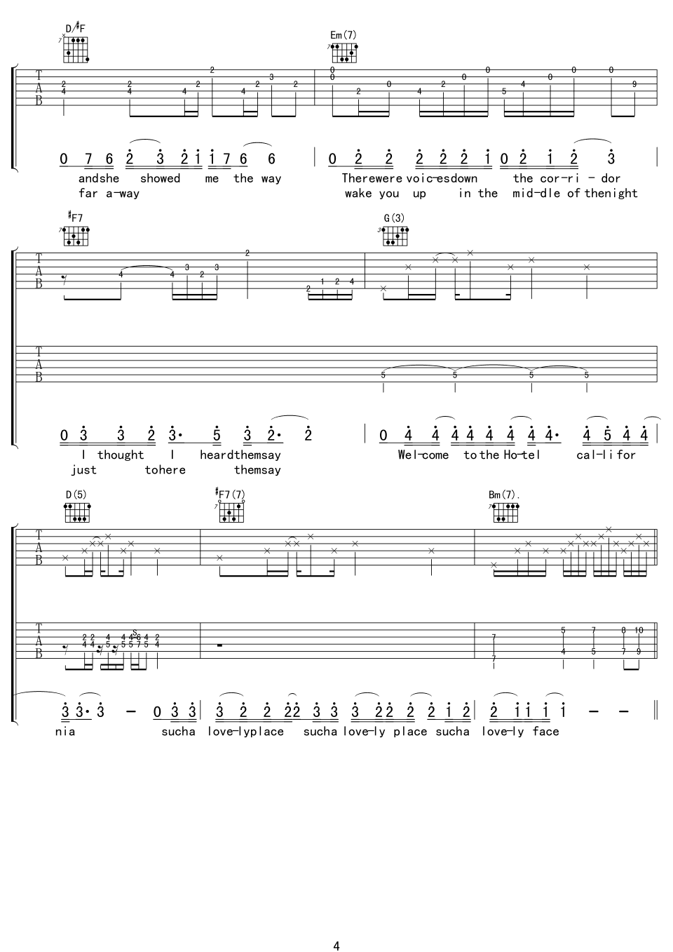 Hotel California吉他谱 Eagles