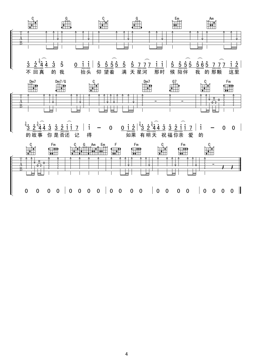 老男孩吉他谱 筷子兄弟