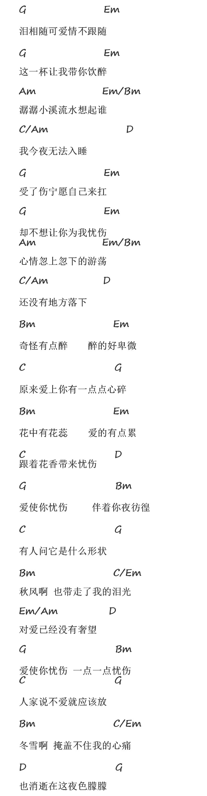 爱忧伤吉他谱 胡佳琛