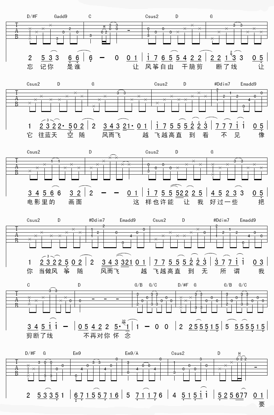 思念吉他谱 蔡健雅